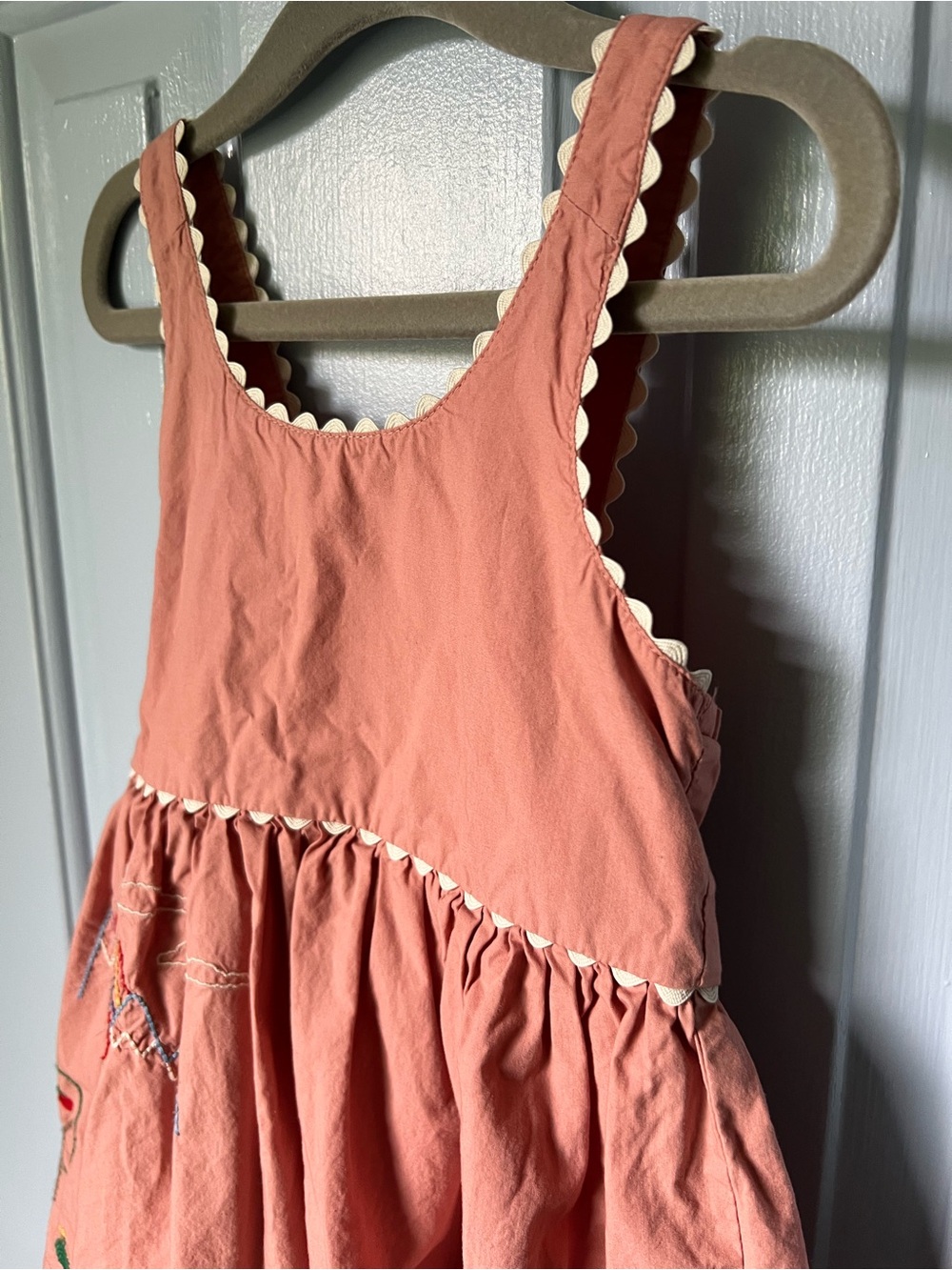 Hanna Andersson Pink Embroidered Unicorn & Rainbow Cross-back Pinafore Dress, 3T - Picture 6 of 14